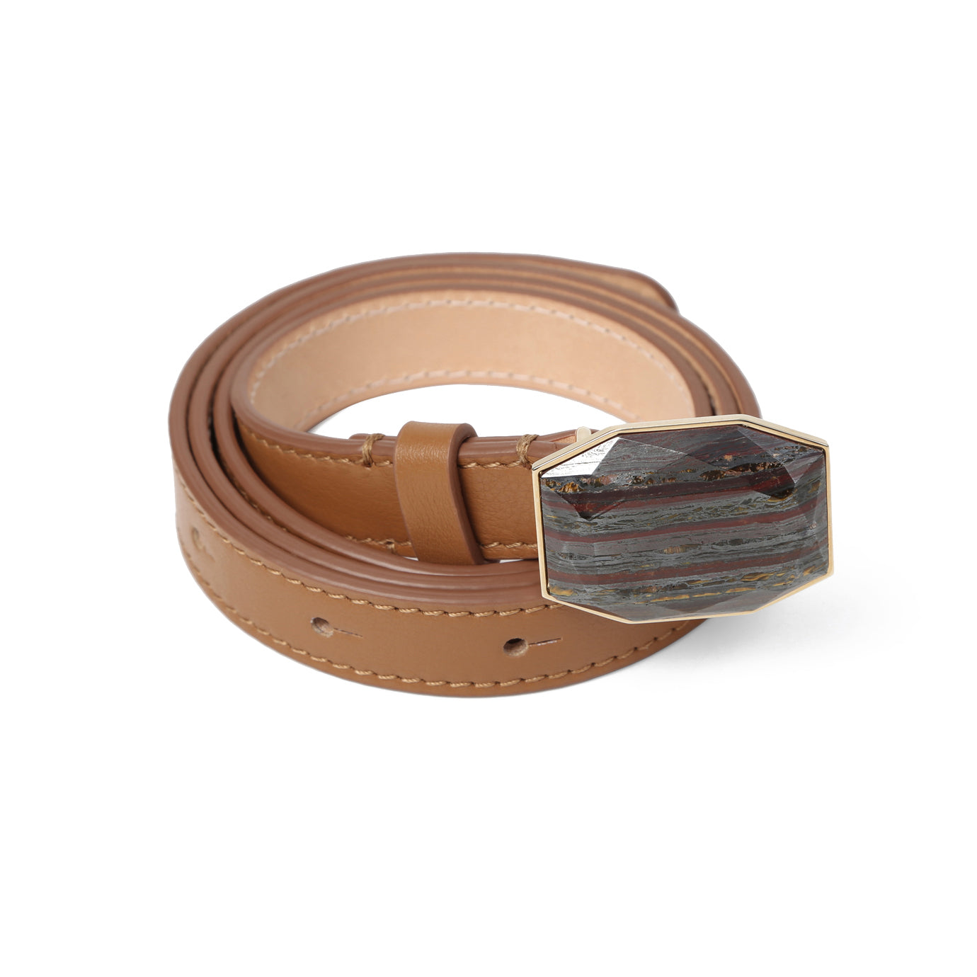 GEM Buckle Slim Leather Belt