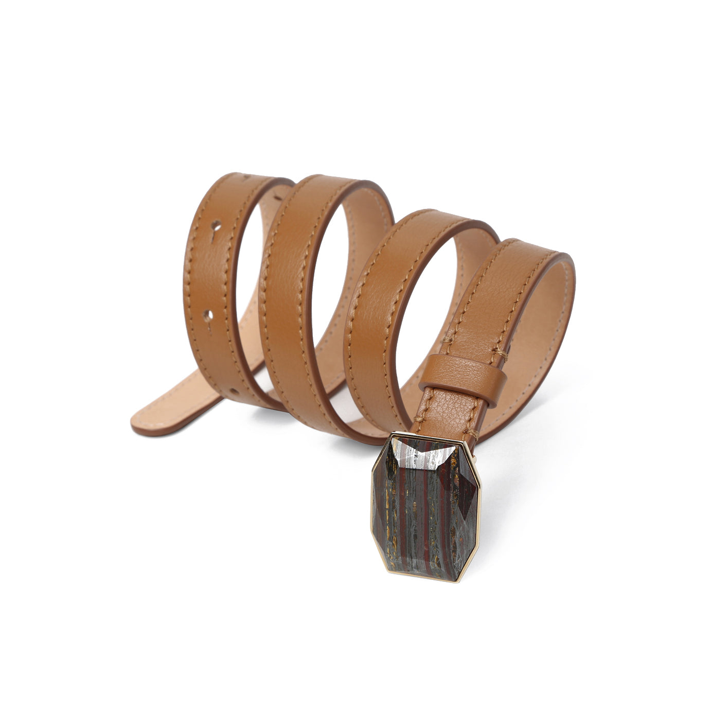 GEM Buckle Slim Leather Belt