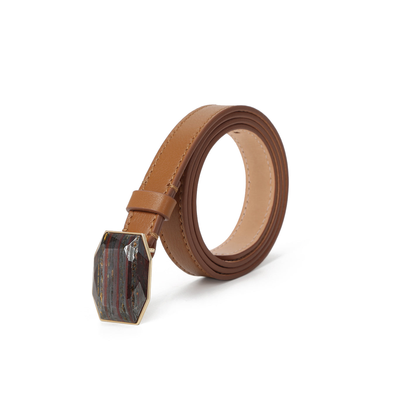 GEM Buckle Slim Leather Belt