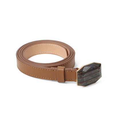 GEM Buckle Slim Leather Belt