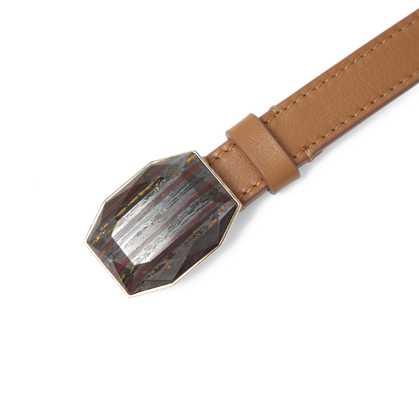 GEM Buckle Slim Leather Belt