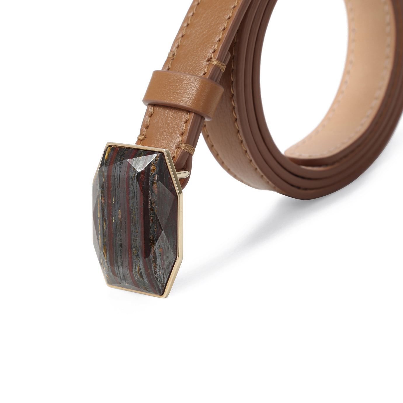 GEM Buckle Slim Leather Belt