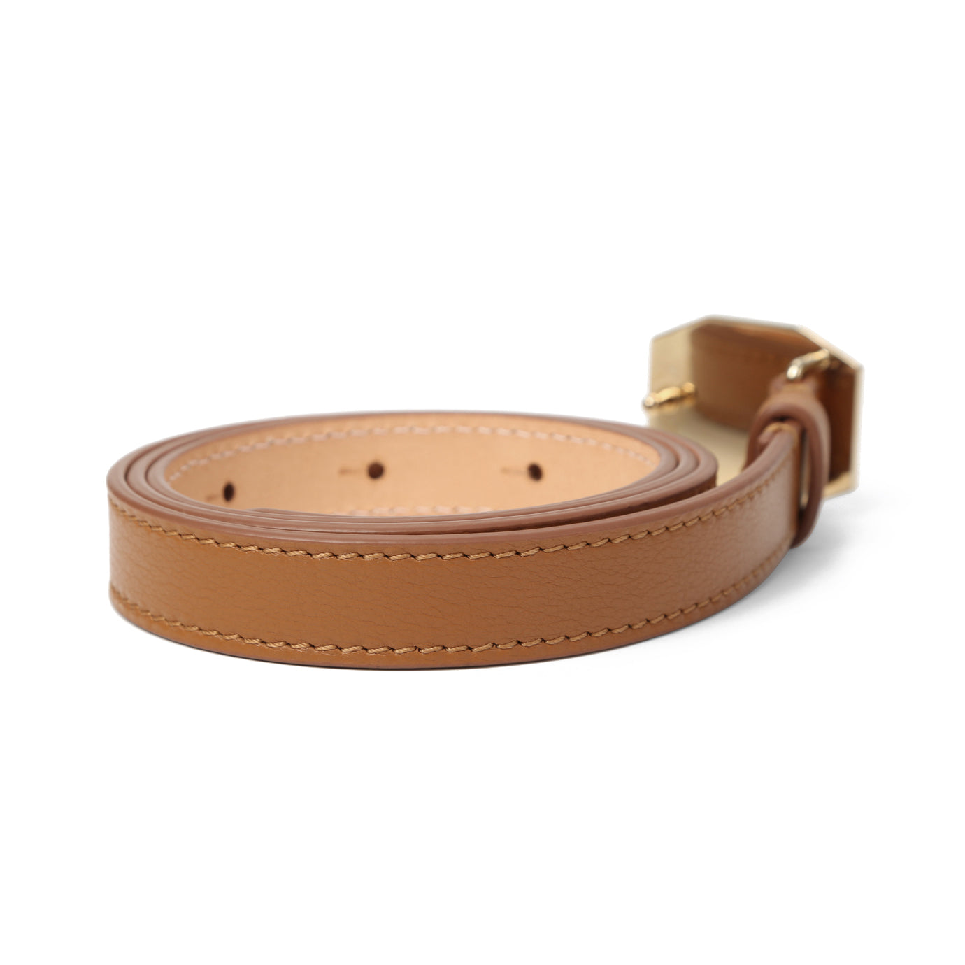 GEM Buckle Slim Leather Belt